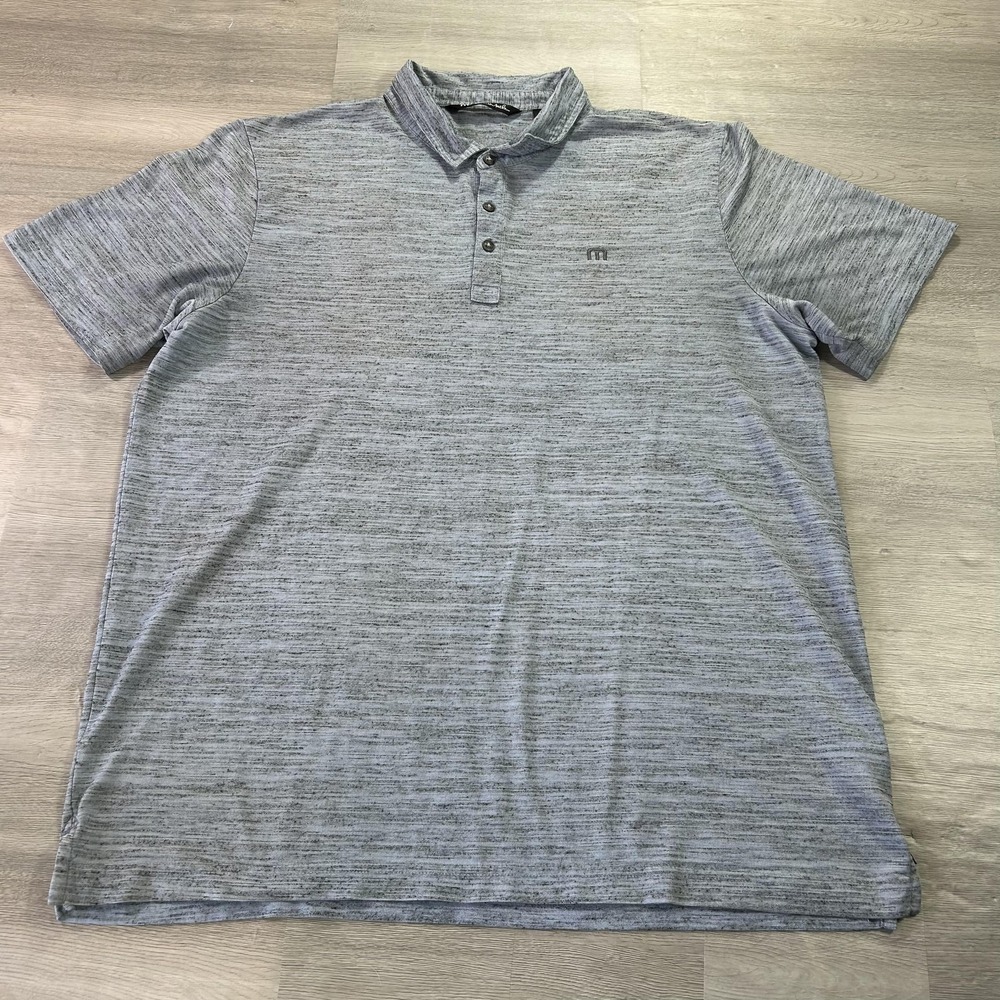 Travis Mathew Polo Shirt Mens XL Blue Heather Golf Cotton Blend Performance